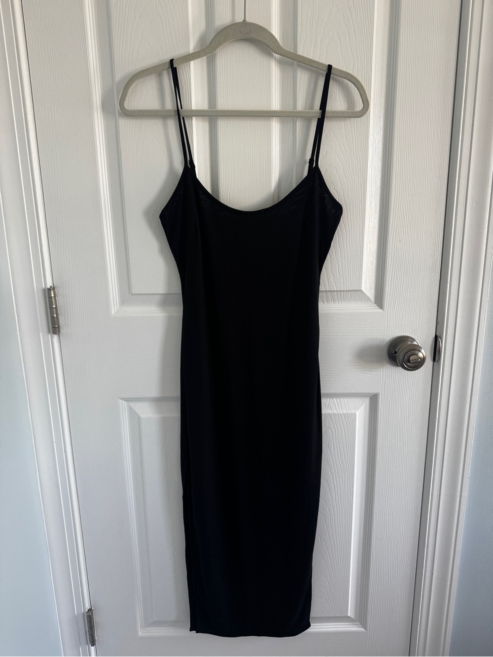 STAUD Black Slip Dress with Spaghetti Straps